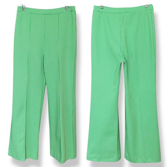 Vintage‎ 70s Slacks Women Wide Leg Pants Plaid Green White Retro Pykettes Mod - Picture 1 of 12
